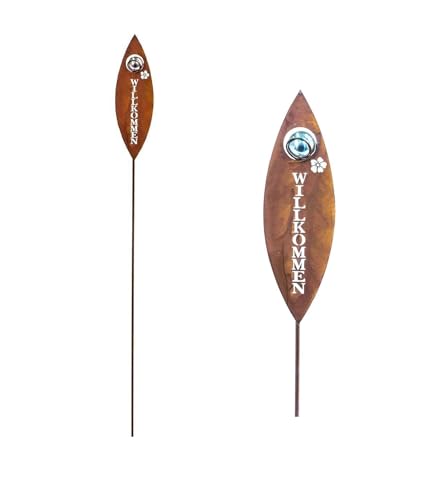 Gartenstecker Willkommen Metall Silber Rost H 100 Cm