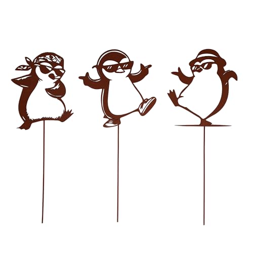 Unus Gartenstecker Pinguine Lustige Gartendeko Aus Metall In