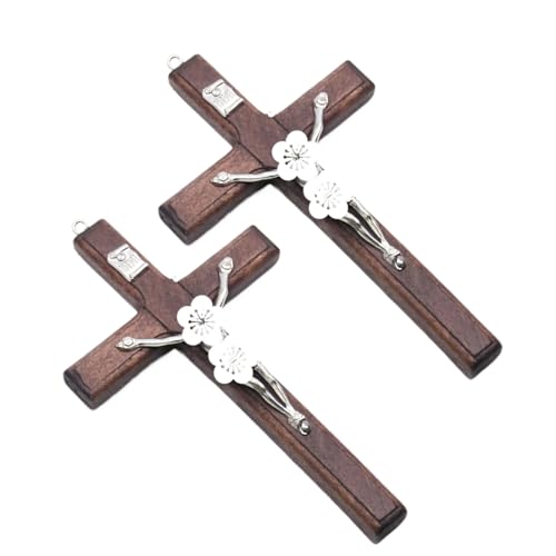 Oudqfcj 2pcs Kruzifix Kreuz Wandbehang Holzkreuz Wanddekoration Platin