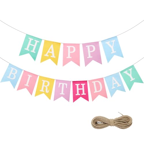 Happy Birthday Girlande Banner Aus Sackleinen Bunte Wimpelkette
