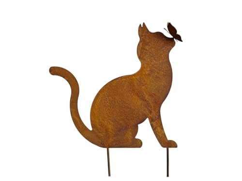 Bornh Ft Gartendeko Gartenstecker Katze Mit Schmetterling Edelrost