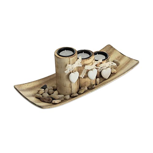 Relaxdays Teelichthalter 3 Kerzenhalter Mit Herz Tablett Steine