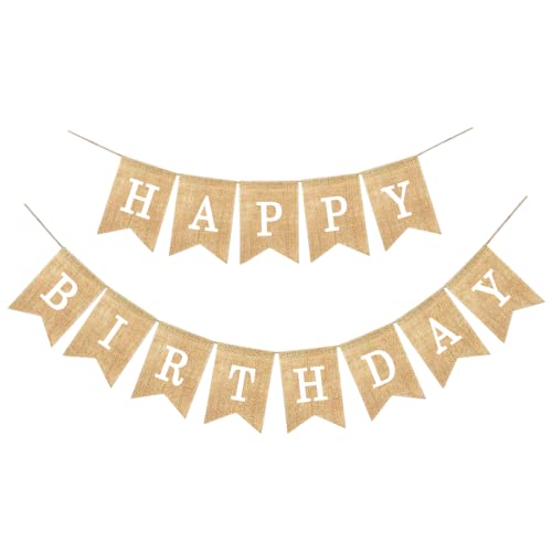 Happy Birthday Sackleinen Banner Vintage Leinen Wimpelkette F