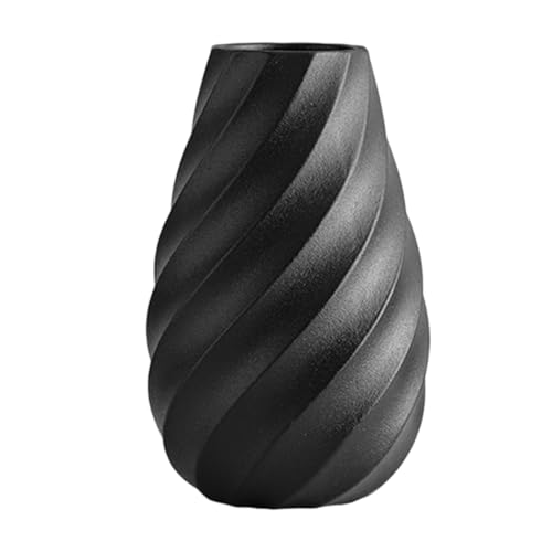 Schwarz Keramikvase Mit Strukturiertem Spiraldesign Modernes Minimalistisches Boho