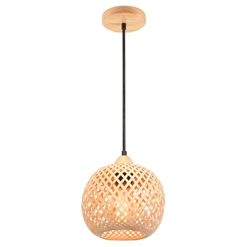 Ligkin Pendelleuchte Bambus Weben Kronleuchter Rattan Boho Style