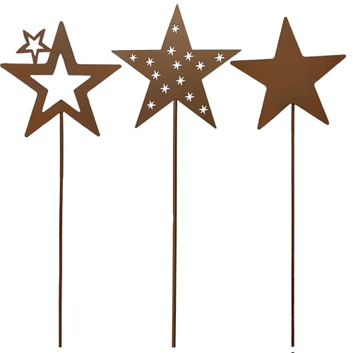 Kronly 3 St Ck Gartenstecker Sterne Roststecker Metall