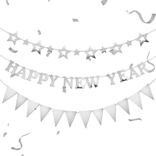 Happy New Year Girlande Silvester Deko 2026 Silber