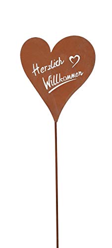 Levandeo Stele Herz Gartenstecker 18x75cm Willkommen Rost Rostdeko