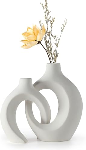 Anquephd Wei Hohle Keramikvase 2er Set Einzigartige Runde