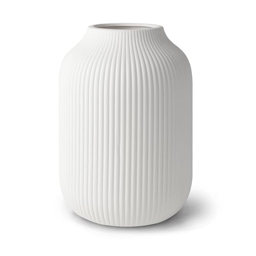 Flature Keramik Vase Mit Rillen Wasserdichte Blumenvase In