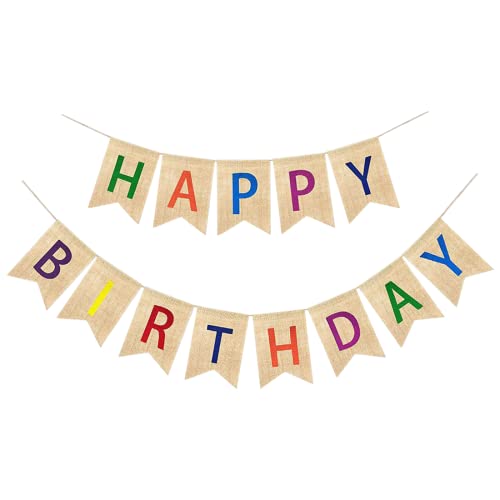 Happy Birthday Girlande Sackleinen Vintage Leinen Banner Wimpelkette