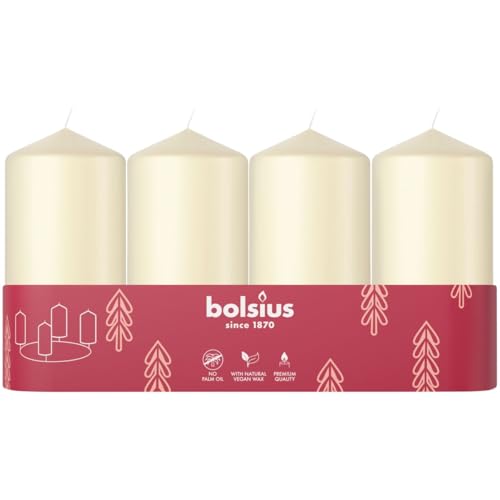 Bolsius Adventszeit Stumpenkerze Elfenbein 10cm 4 Pack Dekorative