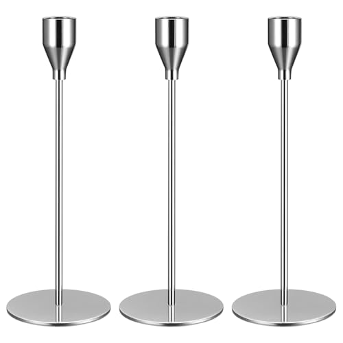 H Dekorative Silberne Vintage Kerzenhalter 3 Konische Metallkerzenhalter