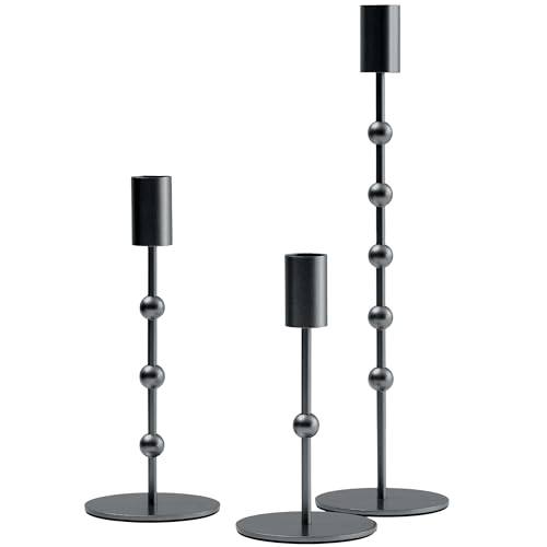 3er Set Schwarze Kerzenhalter Mit Perlen Design Vintage