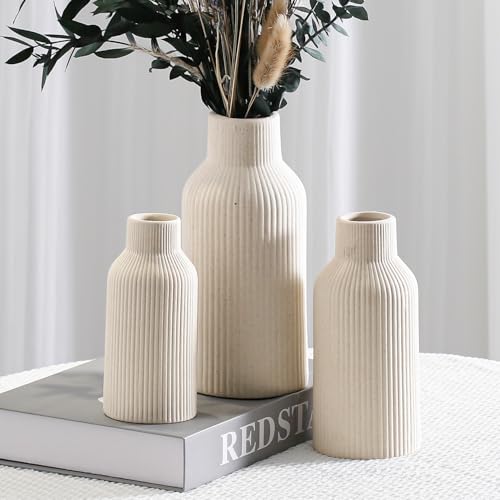 Hanaomaoyi Beige Keramik Blumenvase 3er Set Pampasgras Kleine