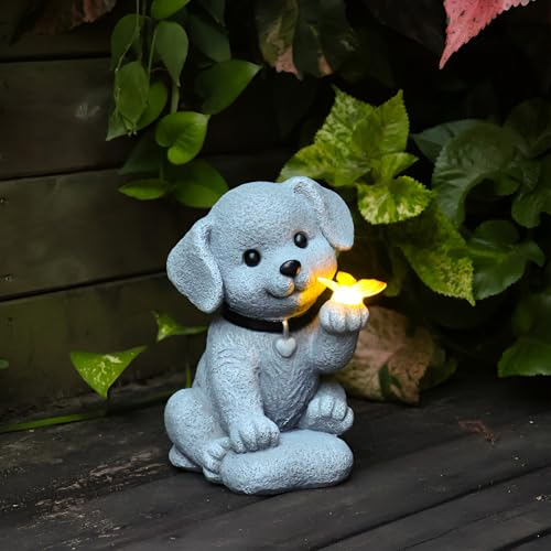 Tuzsocr Solar Gartenstatuen Hund Figuren Mit Schmetterling Solar