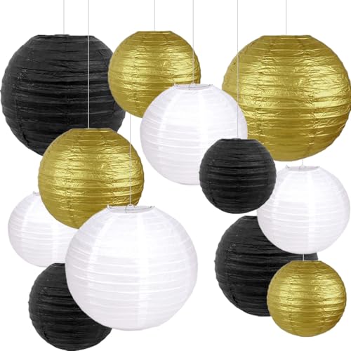 Papier Laternen Set Schwarz Gold Wei Party Deko