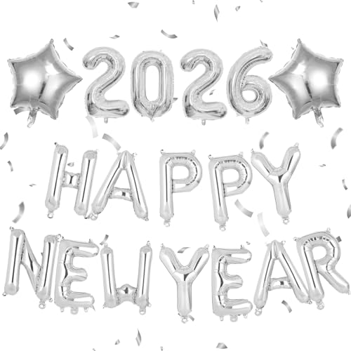 Happy New Year Deko Ballons Silber Silvester Deko