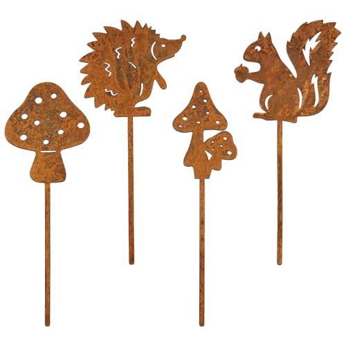 Bofunx 4pcs Rost Gartenstecker Herbst Gartendeko Roststecker Metall