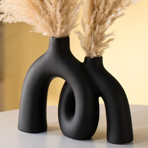 Matt Schwarze Keramikvasen Set Moderner Deko Vasen F