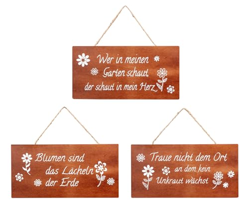 3er Set Schilder Metall L30cm Rost Optik Gartendeko