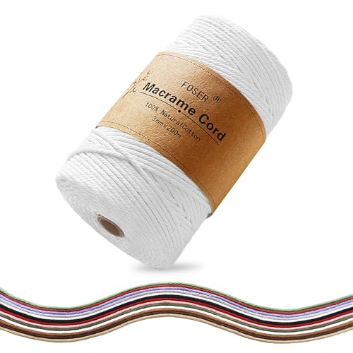 Foser Premium Makramee Garn 3mm 200m Baumwollgarn Baumwollkordel