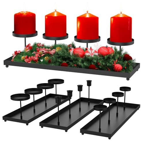 3 In 1 Schwarzes Metal Kerzenhalter Adventsleuchter Tablett