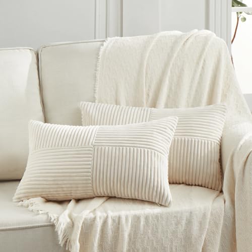 Fdtern 2er Set Creme Beige Kordsamt Kissenbezug 30x50