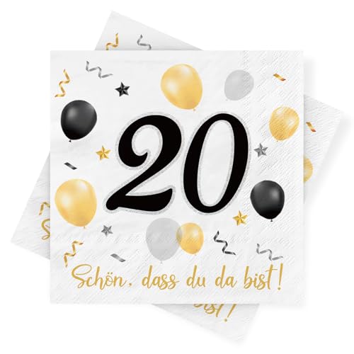 Servietten 20 Geburtstag 30 St Ck Schwarze Gold