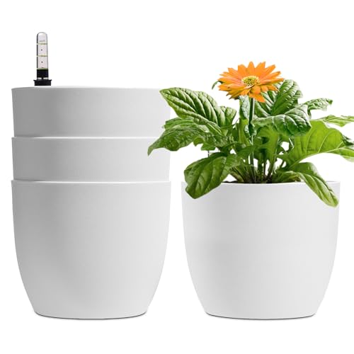 T4u 15cm Selbstw Ssernder Blumentopf Mit Wasseranzeiger Wei