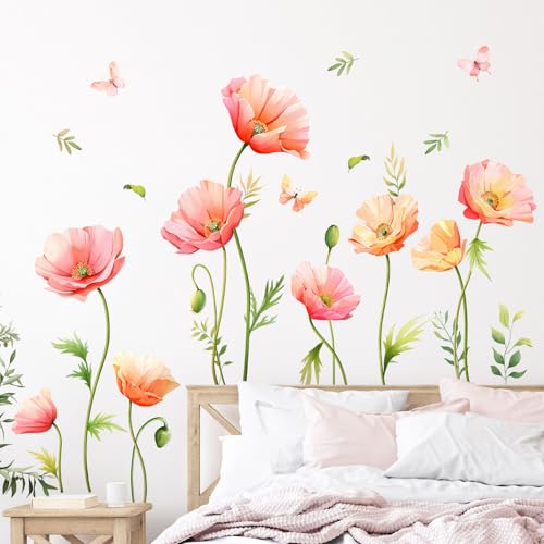 Supzone Wandtattoo Mohnblume Schmetterling Wandaufkleber Gro Es Blumen