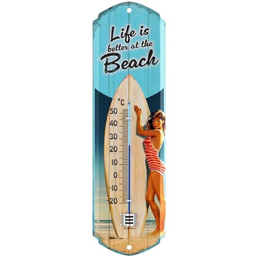 Lanolu Retro Thermometer Blechschild Life Is Better At
