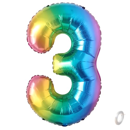 Balorise 40 Zoll Aluminium Luftballon Regenbogen Zahl 3