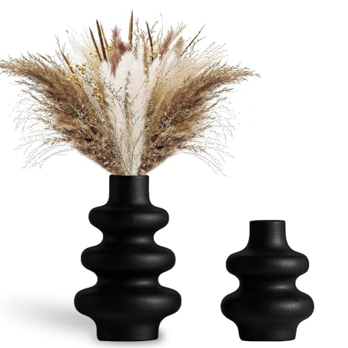 Steviieden Schwarze Keramikvase 2er Set Moderne Trockenblumen Vase