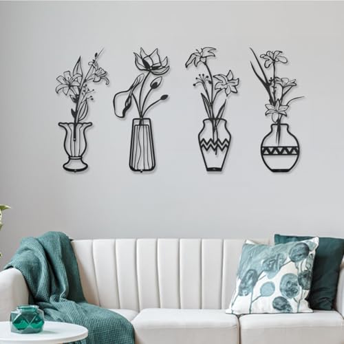 Dibaliyi 4 Pcs Metall Wanddeko Schwarz Blumen Wanddekoration
