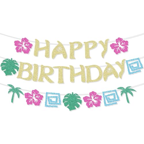 Savita Hawaiianische Geburtstagsparty Dekorationen Glitzer Happy Birthday Banner