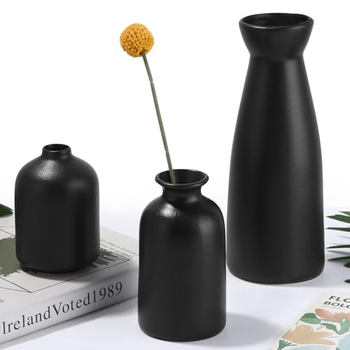 Zaxiva Schwarz Keramik Vasen 3er Set Nordische Moderne
