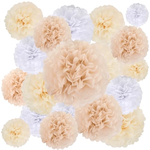 Bestofun 16 St Ck Beige Wei Seidenpapier Pompoms