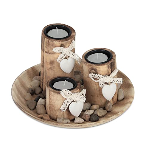 Relaxdays Teelichthalter Set Runde Dekoschale Mit Teelichtern Steinen