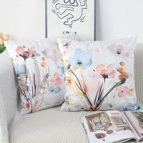 Niulaa Samt Kissenbezug 45x45 2er Set Bunt Blumen