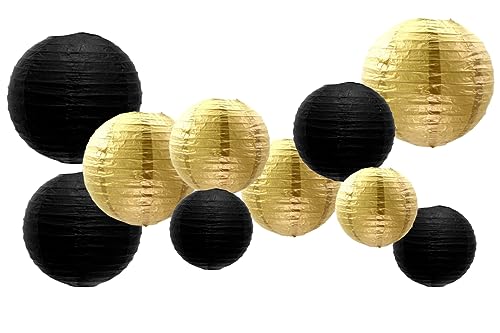 Gaka Favor 10er Papier Lampions Set Schwarz Gold