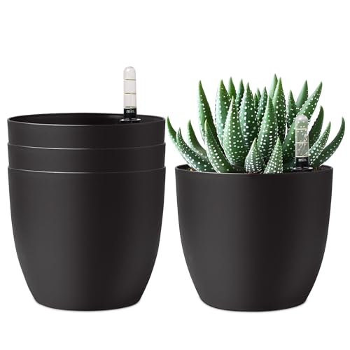 T4u 15cm Selbstw Ssernder Blumentopf Mit Wasseranzeiger Schwarz