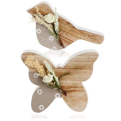 Com Four 2x Dekofigur Aus Holz Schmetterling Und