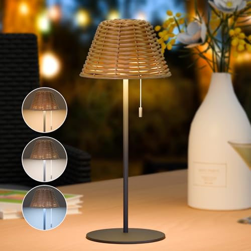 Nicebuy Tischlampe Kabellos Outdoor Rattan Bambus Led Usb