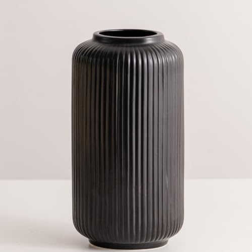 Gerippte Vase Schwarz 20 Cm Hoch Modern Blumenvasen