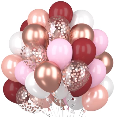 60 St Ck Luftballons Weinrot Rosegold Burgund Rot