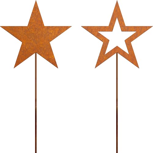 Jyuecian 2er Set Stern Rost Gartenstecker Weihnachtsdeko Edelrost
