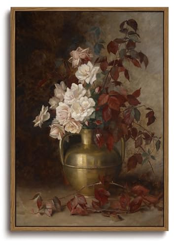 Kissfox Gerahmte Vintage Wandkunst Dunkle Rose Florales Stillleben