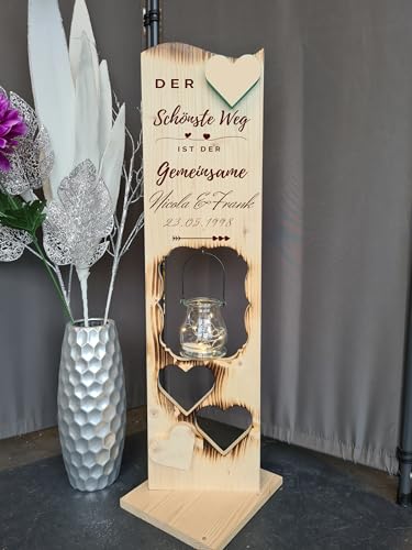 Personalisierter Holzaufsteller Zur Hochzeit 2 Herzen Geflammt Holz