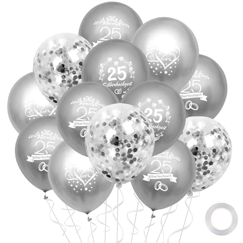 20 St Ck Hochzeitstag Luftballons Silberhochzeit Deko Latexballons